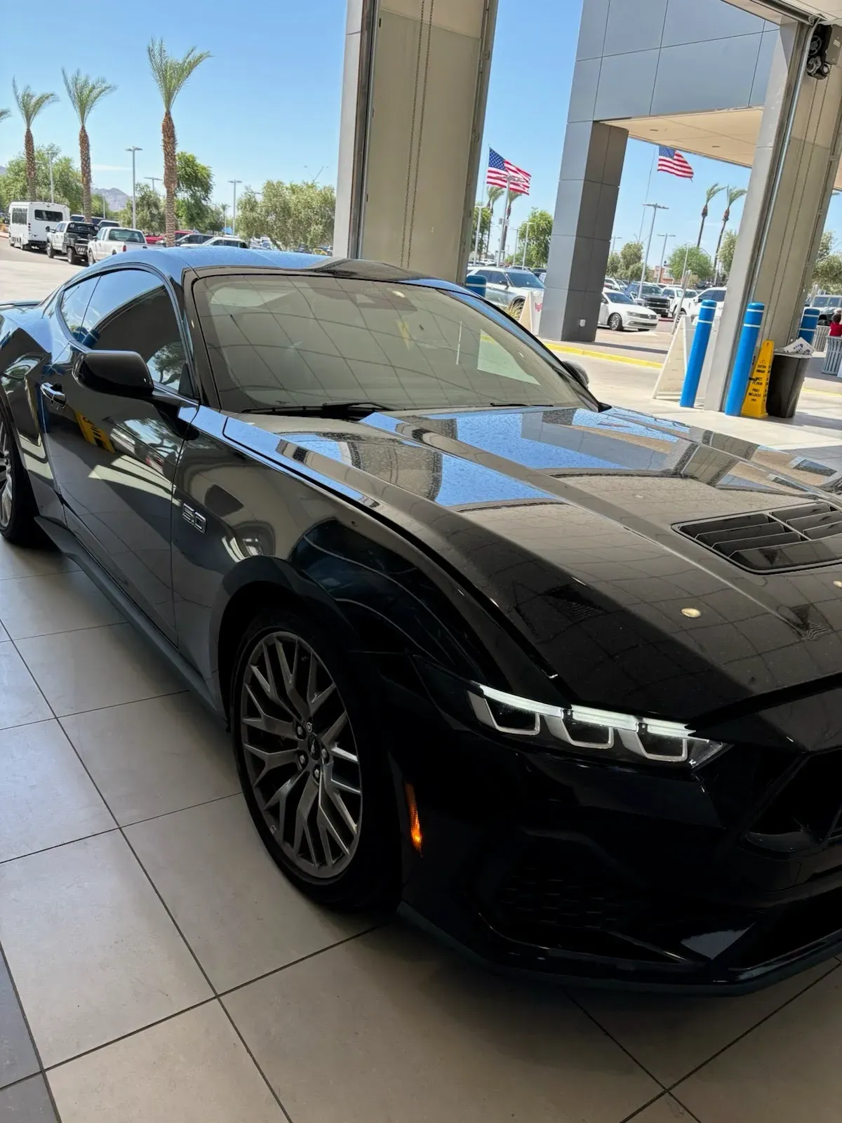 Windshield replacement on black Ford Mustang GT in Phoenix